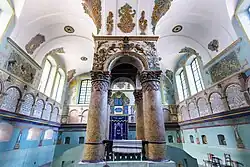 Interior of the Łańcut Synagogue, a testament to Poland’s rich Jewish heritage.