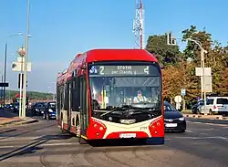 Škoda 32Tr SOR trolleybus in Vilnius, running without overhead wires on a diversion