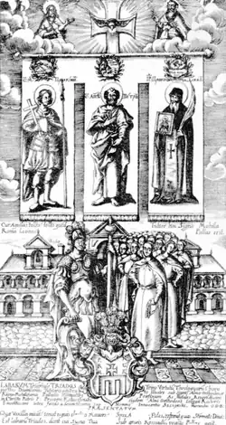 Engraving by Ivan Shchyrskyi honouring P. Kalachynskyi, rector of Kyiv Mohyla Academy, 1698