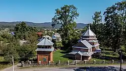 View on the village with the wooden church