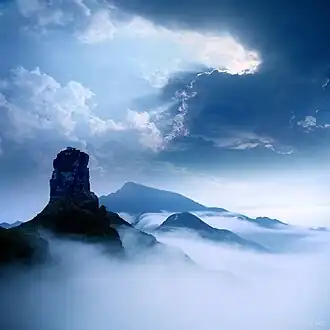 Mountain range in clouds