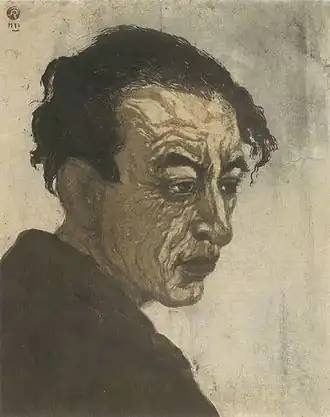 Portrait of Sakutarō Hagiwara, woodblock print, 1943