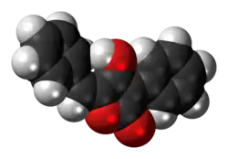 Space-filling model of the (E)-pulvinone molecule