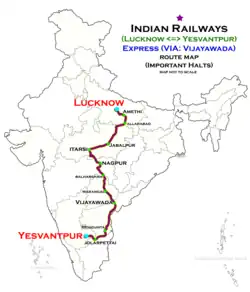 (Lucknow–Yesvantpur) Express (via Vijayawada) Route map