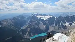 Moraine Lake seen from Mount Temple Summit