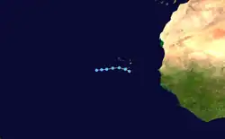 The track of a tropical depression near Cape Verde