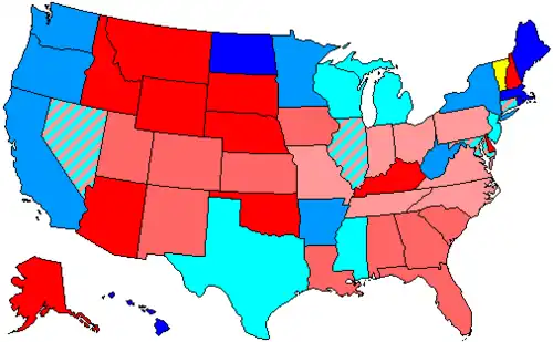 House seats by party holding plurality in state   80+% to 100% Democratic   80+% to 100% Republican   60+% to 80% Democratic   60+% to 80% Republican   Up to 60% Democratic   Up to 60% Republican   100% Independent