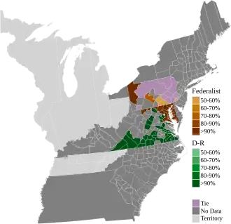 Map of presidential election results by county, shaded according to the vote share of the highest result for an elector of any given party