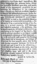 Excerpt of Lillie's letter from the Boston jail, "20th day of imprisonment", March 21, 1802