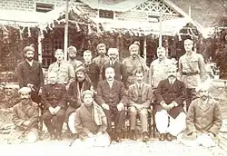 This picture is from 1917, Darband. In this photo: Nawab Sir Muhammad Khan Zaman Khan Tanoli (seated second from left), Sir George Roos-Keppel (seated third from left), Sahibzada Sir Abdul Qayyum Khan (seated first from right). (Sitting ground centre) Nawabzada Muhammad Farid Khan Tanoli (son and successor of Nawab Sir Muhammad Khan Zaman Khan of Amb)