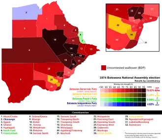 1974 Botswana general election results by constituency