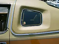 1977 AMC Matador Barcelona coupe fixed opera window surrounded by padded Landau roof