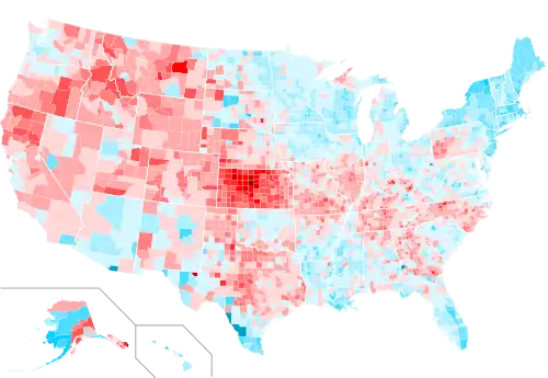 Change in vote margins at the county level from the 1992 election to the 1996 election
