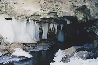 Downstream exit of the stream (unnamed) and the cave
