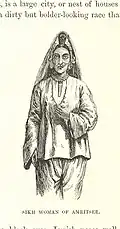 19th century Punjabi Sikh woman in Punjabi suthan and short kurta, wearing a dupatta