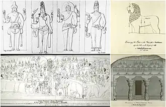 Four 19th-century sketches of Mahabalipuram