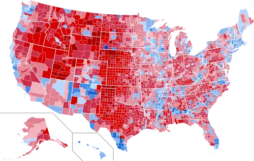 Results by county,[c] shaded according to winning candidate's percentage of the vote