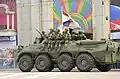 Arsen Pavlov and Sparta Battalion troops on a BTR-80 during the 2016 Donetsk Victory Day parade
