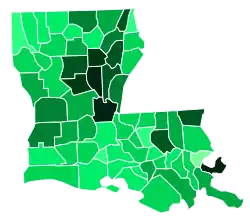 Support for Duke by parish:   >8%   7–8%   6–7%   5–6%   4–5%   3–4%   2–3%   1–2%   <1%
