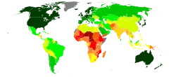 United Nations Human Development Index by country as of 2016
