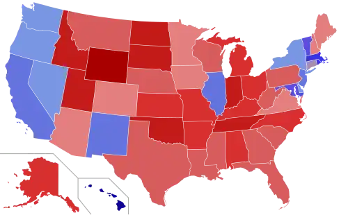 Upper house seats by party holding majority in each state Republican&nbsp;&nbsp;50–60%&nbsp;