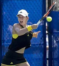 Halep hitting a forehand