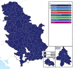 A map of Serbia showing the results of the 2022 presidential elections
