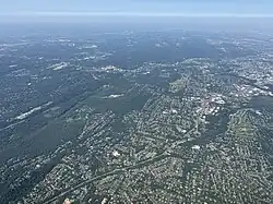 Aerial view of Mountainside (center) and surrounding towns