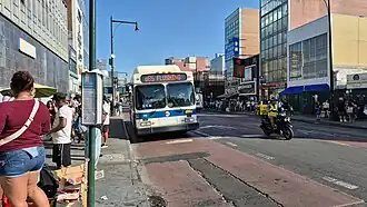 A Q65 bus en route to Flushing, Queens.