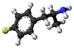 Ball-and-stick model of the 4-fluoroamphetamine molecule