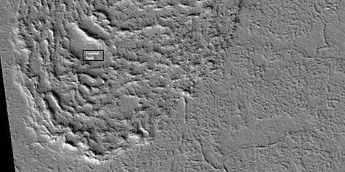View of a lava lobe, as seen by HiRISE under HiWish program The box shows the size of a football field.