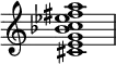 {
\override Score.TimeSignature #'stencil = ##f
\relative c' {
\clef treble \key c \major
<cis e g bes c es fis a>1
} }