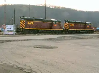 Two ex-Conrail high short hood GP9 on the Allegheny Valley Railroad (1995)