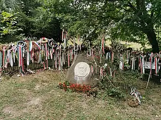 Albert Wass statue at the castle of Marosvécse (Brâncoveneşti), Transylvania, Romania (2000)