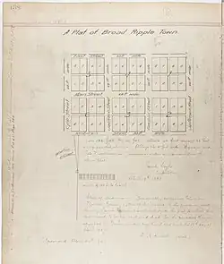 A simple line drawing of several houses