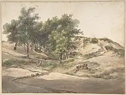 A. Schelfhout, A Wooded Landscape Near Beekhuizen, undated; watercolor over black chalk, on paper