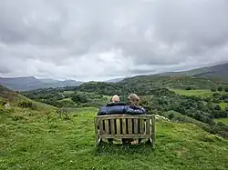A bench to enjoy the view, hiking up Moel Offrwm mountain of Nannau on the Summit Walk