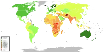A color-coded map of the world