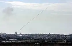 A rocket fired from a civilian area in Gaza towards civilian areas in Southern Israel