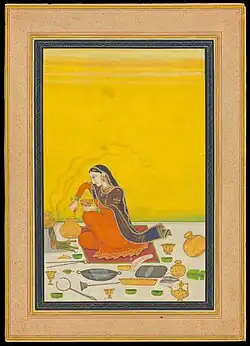 A woman preparing a meal. Kangra, c. 1810