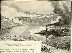 Union soldiers charging into battle, some injured or dying