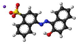 Ball-and-stick model of the component ions of acid red 88