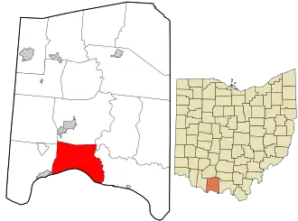 Location in Adams County and the state of Ohio.