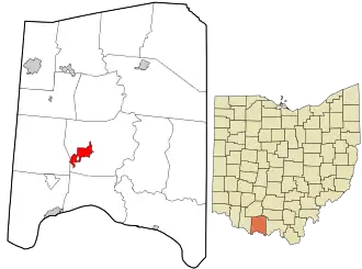 Location in Adams County and the state of Ohio.