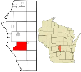 Location in Adams County and the state of Wisconsin.
