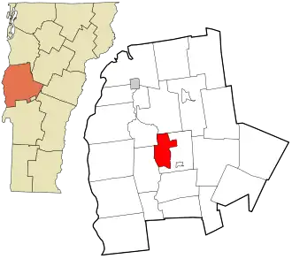 Location in Addison County and the state of Vermont.