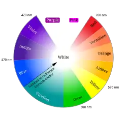 A color circle based on additive combinations of the light spectrum, after Schiffman (1990)