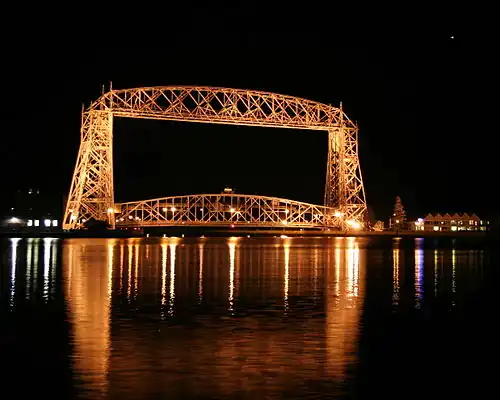 Aerial lift bridge at night, 2010