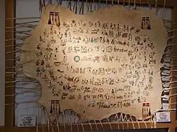 Plains Indian pictographs on a hide at the Agate Visitor Center
