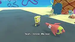 SpongeBob and Patrick conversing outside SpongeBob's house